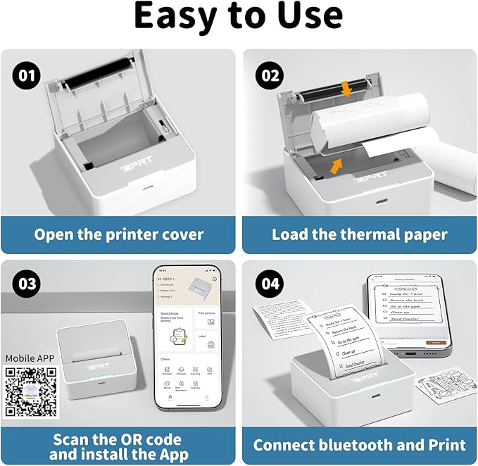 iDPRT Sticker Printer - Mini Portable Printer Bluetooth Thermal Label Printer with 1 Roll Sticker Paper, Inkless Sticker Maker Machine Pocket Instant Print for Study Notes, Pictures, DIY, Label-DeskLoop Office