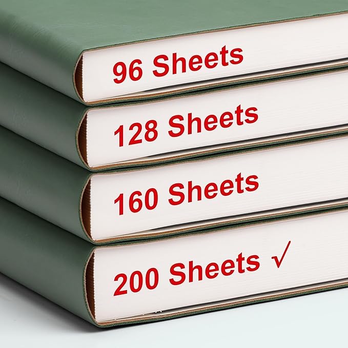 EMSHOI B5 College Ruled Notebook Journal - 400 Pages (200sheets), 7mm Spacing & Vegan Leather Cover for Work, School, Bible Study, Bullet Journaling - with Sticky Notes, Pocket & Pen Holder- Green-DeskLoop Office