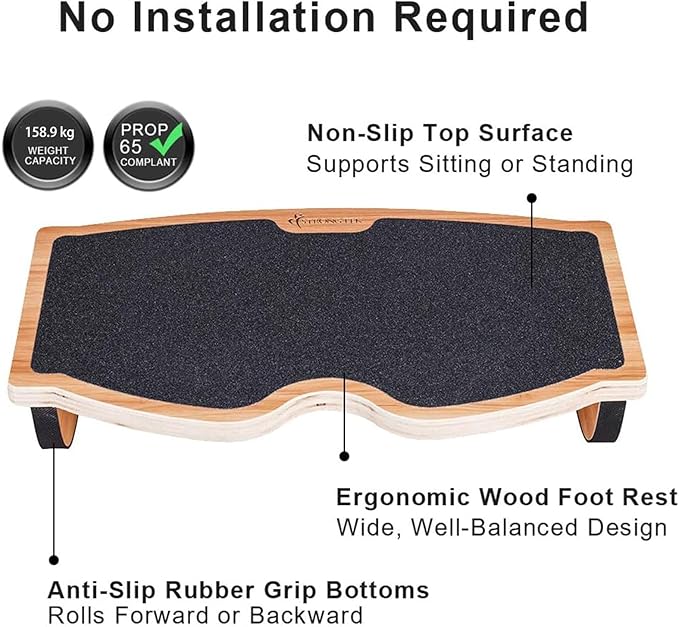 StrongTek Ergonomic Wood Foot Rest for Enhanced Circulation & Comfort, 350lbs Capacity, Rocker Balance Board for Standing Desks, Non-Slip, No Assembly, 18" Wide - Ideal for Office/Home-DeskLoop Office