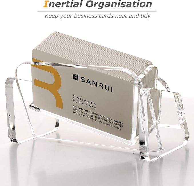SANRUI Acrylic Business Card Holder for Desk, 1 Tier Clear Tilt Business Name Card Display Holders Stand Storage Organizer Fits 50-60 Business Cards (Horizontal, 1-Slot)-DeskLoop Office