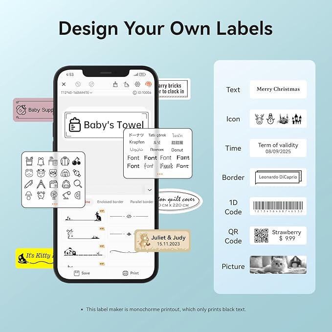 NIIMBOT Label Maker Machine D11 Label Printer Portable Wireless Connection Multiple Templates Available for Phone Easy to Use Office Home Organization USB Rechargeable-DeskLoop Office