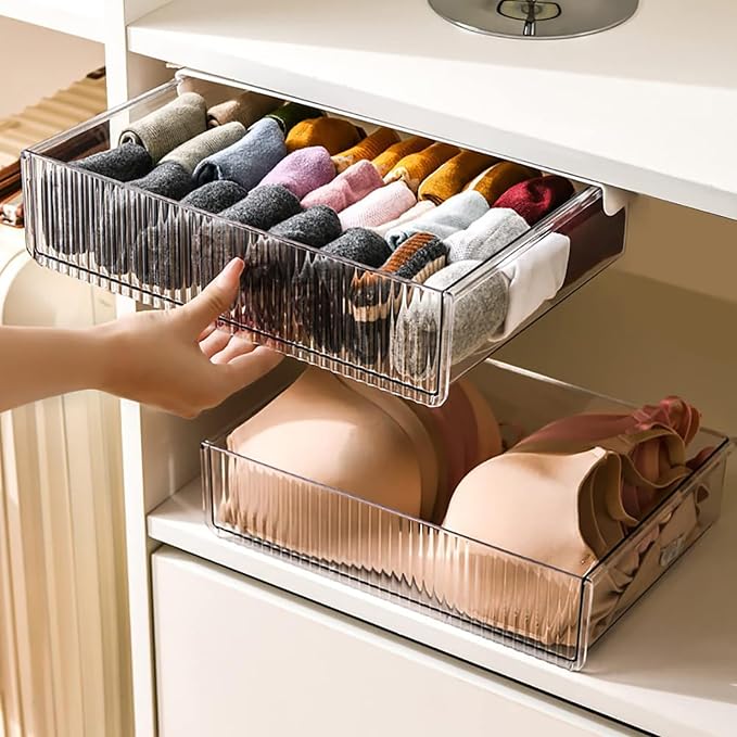 2Pcs Under Desk Storage Drawers Slide Out, Large&Medium, Stick On Drawers - Image 9