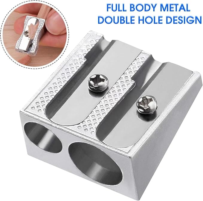 Metal Pencil Sharpeners, 4pcs Manual Double Hole Pencil Sharpener for Colored Graphite Pencils, Crayon Sharpener, Home School Office-DeskLoop Office