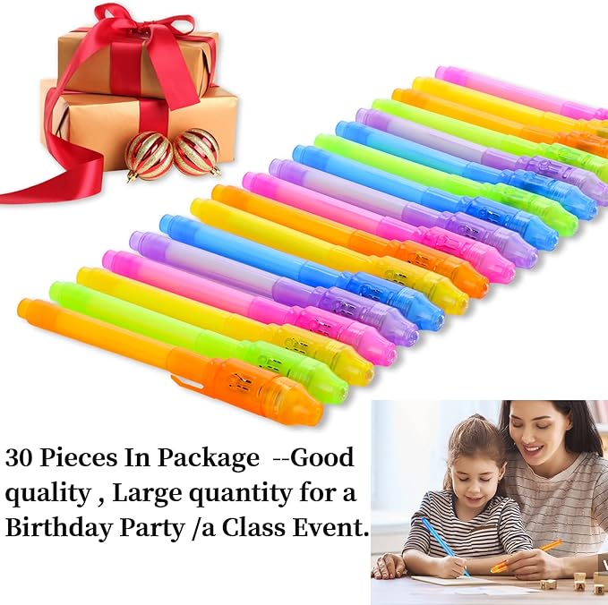 30 Pieces Invisible Ink Pen with UV Light Spy Pen Magic Marker for Kids Secret Message Pens Party Favors Ideas Gifts Easter Day Halloween-DeskLoop Office