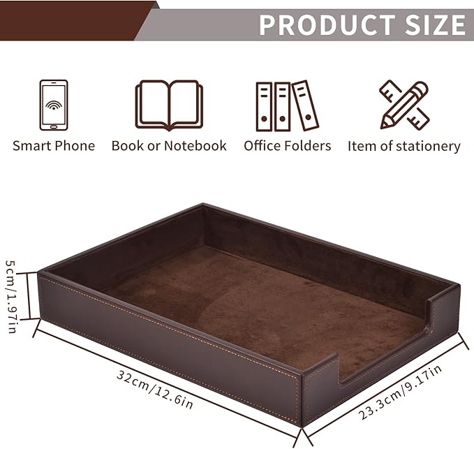 PU Leather Letter Tray - Load Documents Trays Front for Office Desktop Organizer - Desk Magazine, File, A4 Paper Holder - Paper Document File Holder Drak Brown (Drak Brown, A4-Tray)-DeskLoop Office
