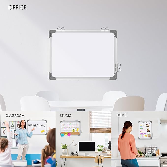 EAONE 16x12 in Double Side Whiteboard Calendar & Cork Board Combo for Wall, 3 in 1 Magnetic Dry Erase Whiteboard Monthly Calendar and Bulletin Board with Aluminum Frame for Home Office Kitchen-DeskLoop Office