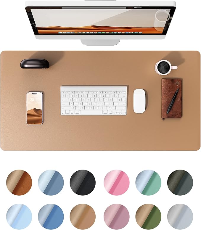 YSAGi Leather Desk Protector, Office Mat, Large Mouse Mat, Non-Slip PU Leather Blotter, Laptop Desk Mat, Waterproof Writing Pad for Office and Home (Khaki, 31.5" x 15.8")-DeskLoop Office