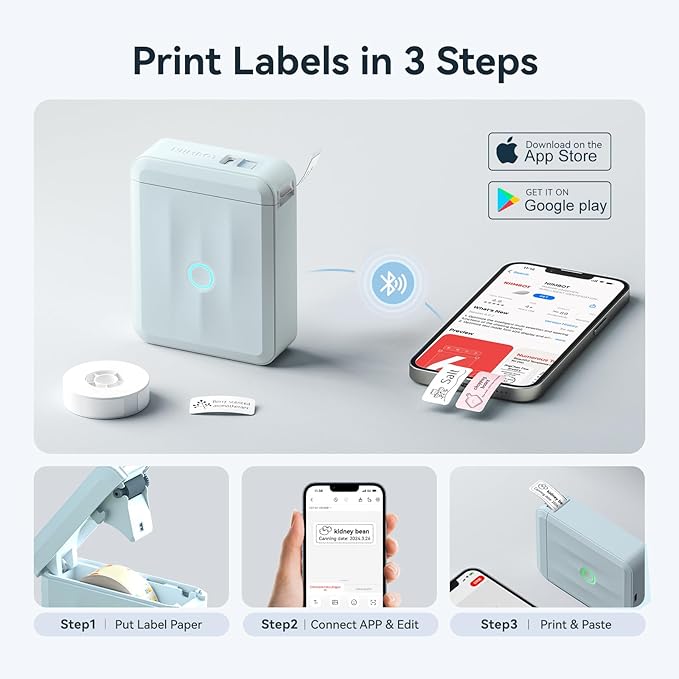 NIIMBOT D110 Upgraded Version Mini Label Maker Machine with Tape, Portable Bluetooth Thermal Printer, Sticker Labeler with Multiple Templates for Office Organization Home Kitchen School, Blue-DeskLoop Office