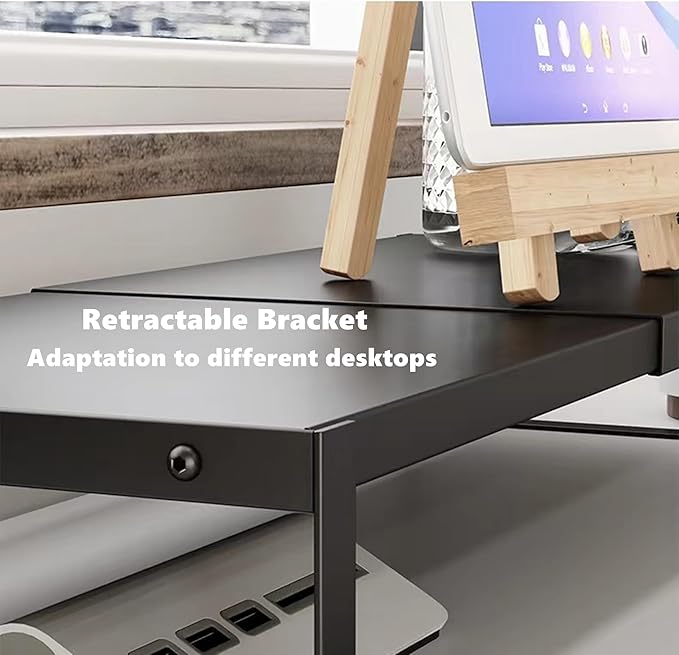 Adjustable Metal Monitor Stand - 11.6"-21.3" Ergonomic Desktop Riser for Computer/Laptop/TV, Heavy-Duty Office Shelf with Space-Saving Design (Black)-DeskLoop Office