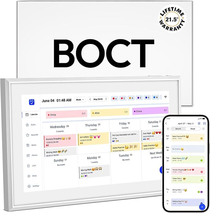 BOCT 21.5'' Digital Calendar Wall - 32GB Memory Touch Screen Chore Chart Smart Calendar,Digital Planner,Auto-Sync,APP Control,Interactive Family Schedules, Gift for Mother-DeskLoop Office