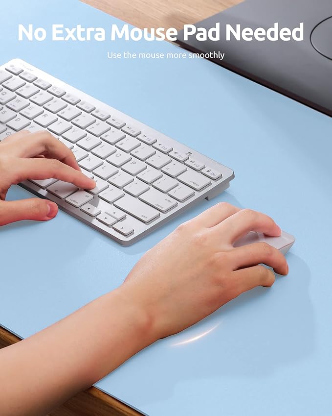 YSAGi Leather Desk Protector, Office Mat, Large Mouse Mat, Non-Slip PU Leather Blotter, Laptop Desk Pad, Waterproof Writing Pad for Office and Home (Baby Blue, 31.5" x 15.8")-DeskLoop Office