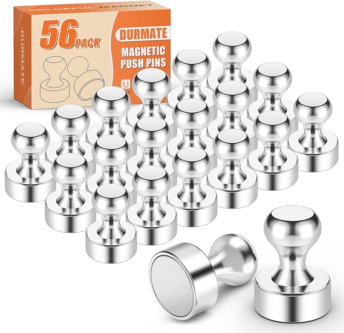 Strong Magnetic Push Pins, Small Whiteboard Magnets, Silver Kitchen Magnets for Refrigerator, 56 Pack Magnetic Clips Heavy Duty for Crafts, Office, Classroom, Gadgets, Desk Decor-DeskLoop Office