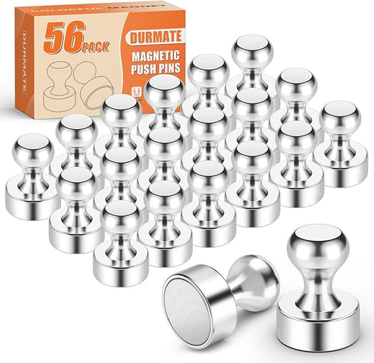 Strong Magnetic Push Pins, Small Whiteboard Magnets, Silver Kitchen Magnets for Refrigerator, 56 Pack Magnetic Clips Heavy Duty for Crafts, Office, Classroom, Gadgets, Desk Decor-DeskLoop Office