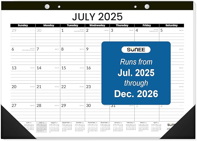 SUNEE Desk Calendar 2025-2026 17x12, 18 Months, JUL. 2025 - DEC. 2026, Academic Desk Blotter Calendar 2025-2026, School Year Large Calendar for Teacher, Black-DeskLoop Office
