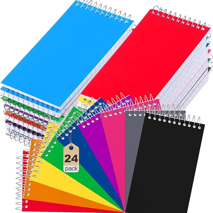 24 Pcs Small Pocket Notebooks 3 x 5 Inch Mini Memo Spiral Notepads Top Bound College Ruled Lined Note Pads for Back School Office Journaling Noting, 75 Sheets/Pad (Rainbow)-DeskLoop Office