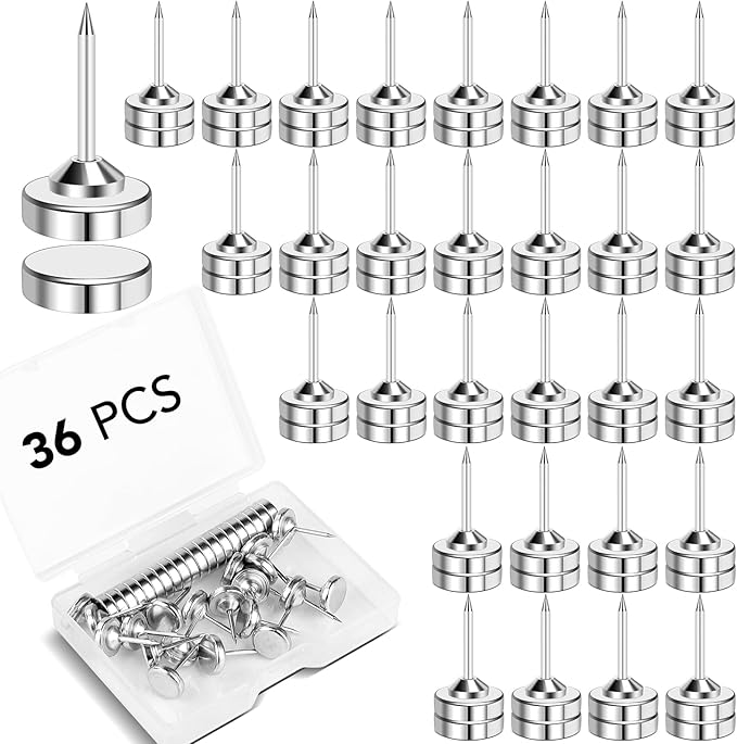 E BAVITE Magnetic Push Pins ThumbTacks, 36 Sets Magnet Pushpins for Wall Bulletin Board Cork Board Cute Decorative Push Pin Clips for Poster Hanger Picture Hanging Home Office Accessories-DeskLoop Office