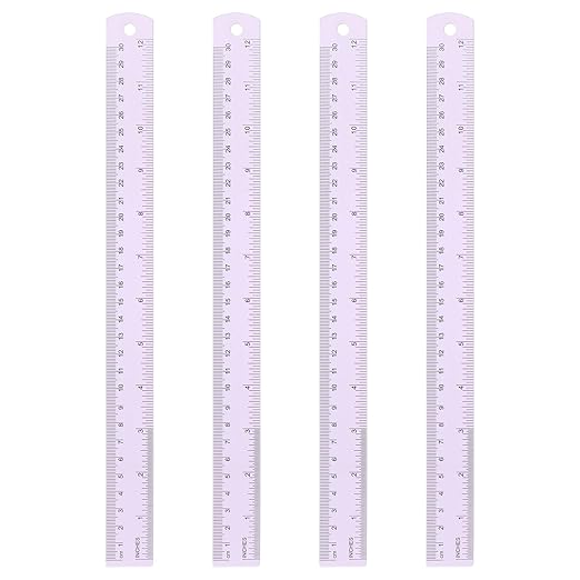 HARFINGTON 4pcs Metal Straight Ruler 30cm Metric SAE Aluminum Alloy Measuring Rulers Scale Tool with Hole for Measure Study Reading Classroom Office, Purple-DeskLoop Office