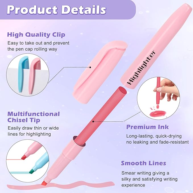 V-Opitos 30 Pack Highlighter in 6 Pastel Colors, No Bleed Highlighters, Bright Highlighters with Soft Chisel Tips, Ideal for Office and School Supplies-DeskLoop Office
