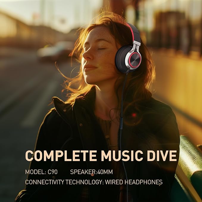 AILIHEN Wired Headphones with Microphone, Over-Ear Foldable Corded Head Phones with Volume Control 3.5mm Jack for Teens Adult Smartphones Chromebook (Red)-DeskLoop Office