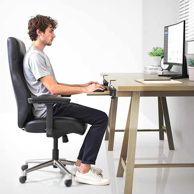 Ergonomic Keyboard Tray Under Desk Pull Out with Adjustable C-Clamp Mount, Slide-Out Computer Keyboard and Mouse Platform Drawer for Office and Home Typing (Light Wood)-DeskLoop Office
