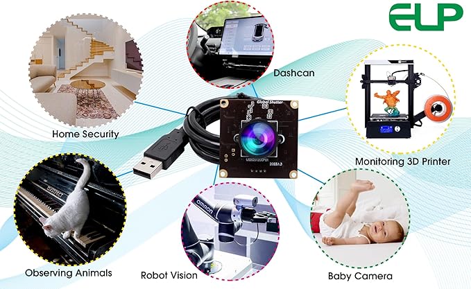 ELP Global Shutter USB Camera Module High Speed with Wide Angle Lens for Computer 1080P Mini UVC USB2.0 Webcam Board High Frame 90fps PC Camera for Laptop (100° no Distortion Lens)-DeskLoop Office