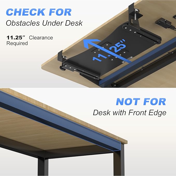 suptek Small Keyboard Tray Under Desk Pull Out with C Clamp Mount, Computer Keyboard & Mouse Tray, 20 (24.2 Including Clamps) x 11.8 inch Slide-Out Platform Computer Drawer for Typing, Black, DSF1S-DeskLoop Office