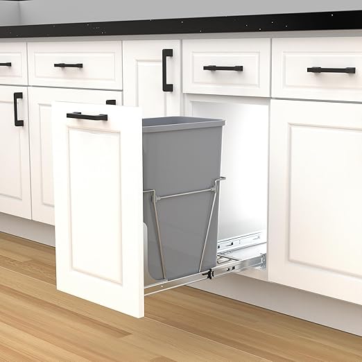 Single Pullout Trash Can for Under Kitchen Cabinets Include Single 35QT Trash Bin Doesn't Include Door Fittings, Bottom-Mount Recycling Bin-DeskLoop Office