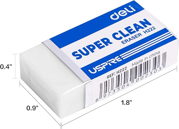 Deli Pencil Erasers, Pencil Eraser, 10 Pack, White Erasers, Erasers for Drawing, Kids, Artist, White, Large-DeskLoop Office