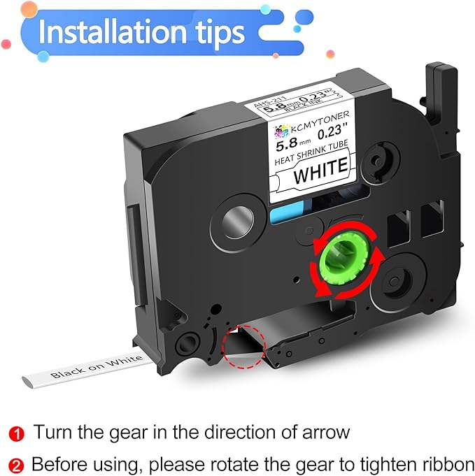 HSe211 HS211 HSE-211 HS-211 Heat Shrink Tubes Label Tape 1/4" (5.8mm) x 4.92 ft Compatible for PTD400 D600 PTH300 PTE300 PTE500 PT-E550W PT-P700 PT-P750WVP, Black on White, 2 Pack-DeskLoop Office