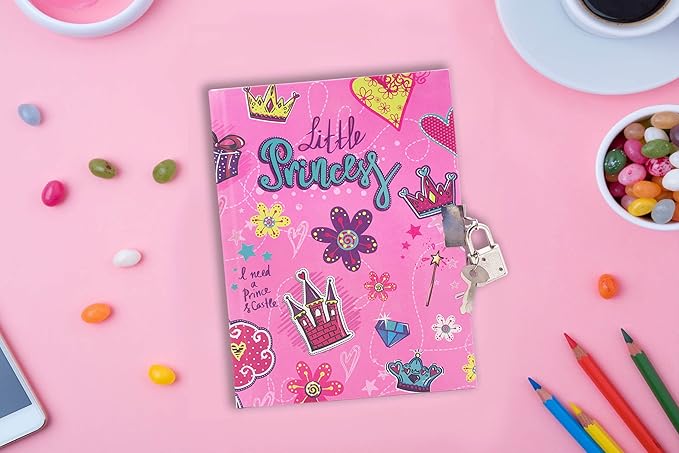 Girls Diary with Lock for Kids, 7x5.25 Inches 160 Lined Pages Secret Pink Princess Notebook for Girls Journal with Lock for Kids Pre School Writing Drawing Cute Girls Gifts for Birthday-DeskLoop Office