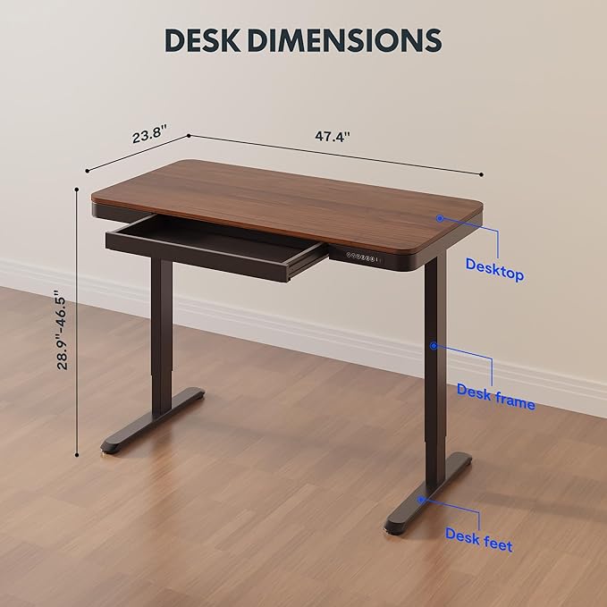 FLEXISPOT Comhar 48" Electric Standing Desk with Drawers, Quick Assembly Home Office Sit Stand Desk with Storage & USB Charging, Computer Workstation for Home Office (48" Wood, Dark Walnut/Black)-DeskLoop Office