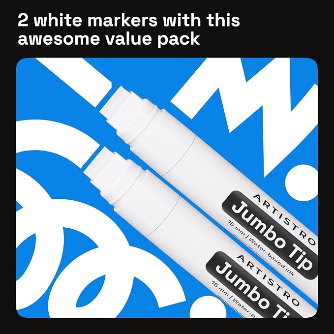 ARTISTRO 2 White Acrylic Paint Markers - 15mm Jumbo-Tip Paint Pens - Perfect - Image 6