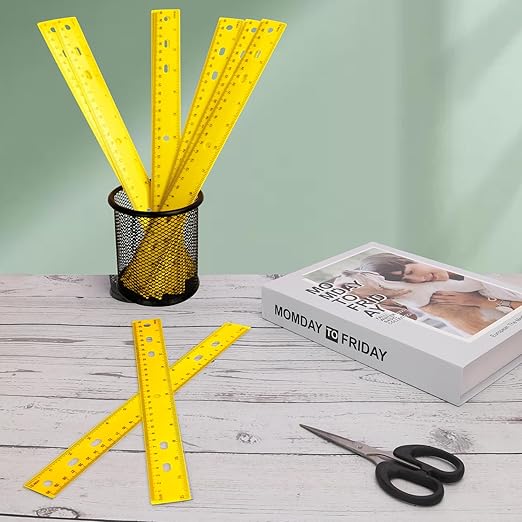 200 Pack 12 Inch Plastic Rulers Bulk, Yellow Plastic Ruler, Yellow Ruler with Dual-Scale Measurement, Easy to Store, for Home, Office, Practical Use by KUKLIPJIM-DeskLoop Office
