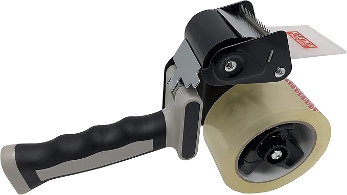 Clipco Tape Dispenser Gun with Packing Tape Included and Rubberized Handle (Pack of 3) (Black-Gray)-DeskLoop Office