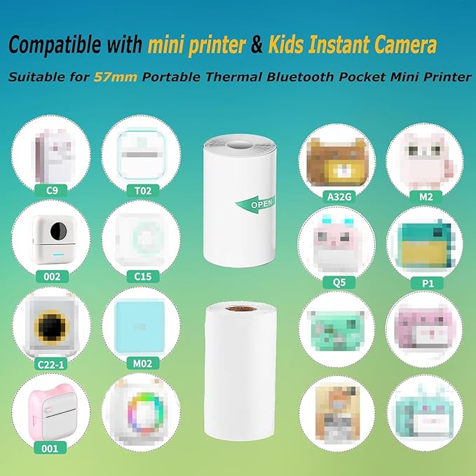 5 Rolls Thermal Paper & 5 Rolls Self-adhesive Stickers for Mini Receipt Printer - White Portable Bluetooth Pocket Printer Paper Refill-DeskLoop Office