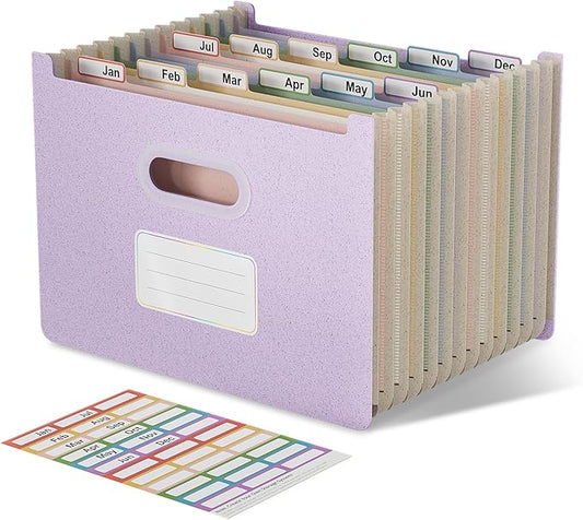 Accordion File Organizer, 12 Pockets Wheat Straw Expanding File Folders, Upright&Open Top, Monthly Bill Receipt Organizer, 100% BPA Free,Return to Nature,Healthy Living, Letter/A4 Size-Lavender Purple-DeskLoop Office