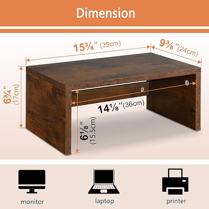 TEAMIX Higher Monitor Stand Riser-6.7 inch, Monitor Riser with Storage for Desk Small Monitor Stand TV/Screen/PC/Laptop Riser Computer Stand Desktop Shelf-DeskLoop Office