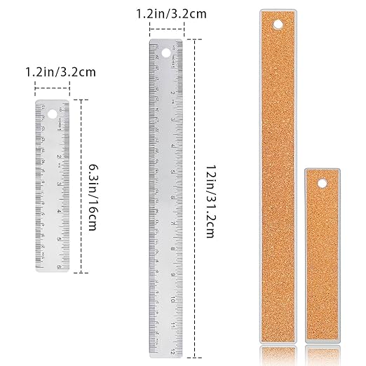 Metal Ruler 6 Inch 12 Inch Stainless Steel Metal Ruler with Cork Backing, Non-Slip Rulers with Inch and Centimeters, Straight Edge Cork Base Rulers for Student School Office Drafting Tools-DeskLoop Office