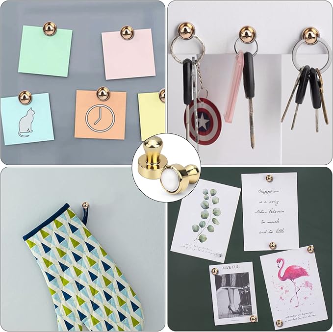 20 PCS Refrigerator Magnets, Gold Metal Push Pin Magnet, Ideal for Whiteboard Magnets, Fridge, Office, Classroom, Map-DeskLoop Office
