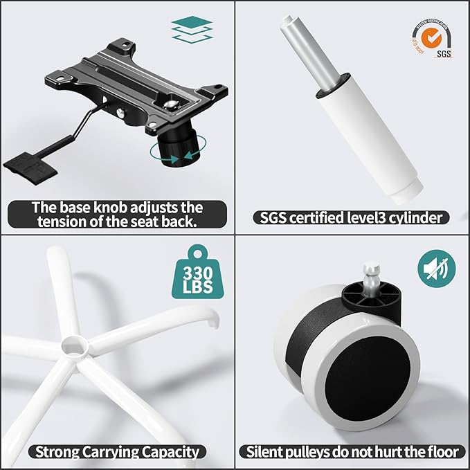 TRALT Office Chair - Ergonomic Desk Chair with Adjustable Lumbar Support, Mesh Computer Chair, Executive Chairs for Home Office Comfortable Lumbar Support (White+Black)-DeskLoop Office