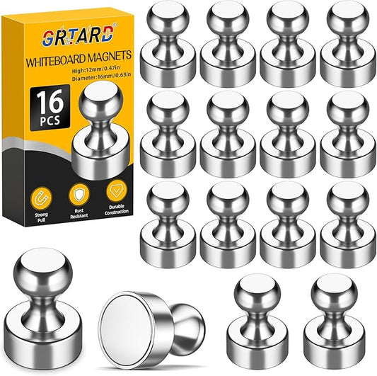 Grtard 16 Pack Magnetic Push Pins, Fridge Magnets for Whiteboard, Whiteboard Magnets Refrigerator Magnets, Small and Strong Push Pin Magnet for Office, School, Locker, and Map Magnet-DeskLoop Office