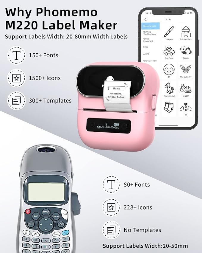 Phomemo M220 Bluetooth Label Maker Machine,Label Printer for Small Business, Office, Home & School, Portable Label Maker with 200+ Templates,100+ Fonts,1000+ Icons, Compatible with Phone, PC-DeskLoop Office