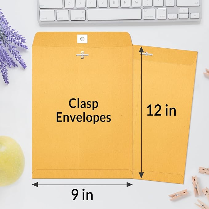 SUNEE 9x12 Clasp Envelopes 100 Count - 9x12 Inch Brown Kraft Envelopes with Clasp Closure – for Home, Office, Business, Legal or School, Great for Filing, Storing or Mailing Documents-DeskLoop Office