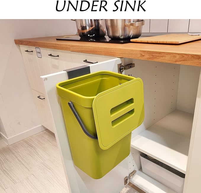 stonespace Small Trash Can with Lid,Mountable Indoor Compost Bucket, Hanging Trash Can with Lid for Cupboard/Bathroom/Bedroom/Office/Camping, 3.2 Gallon/12L Green-DeskLoop Office