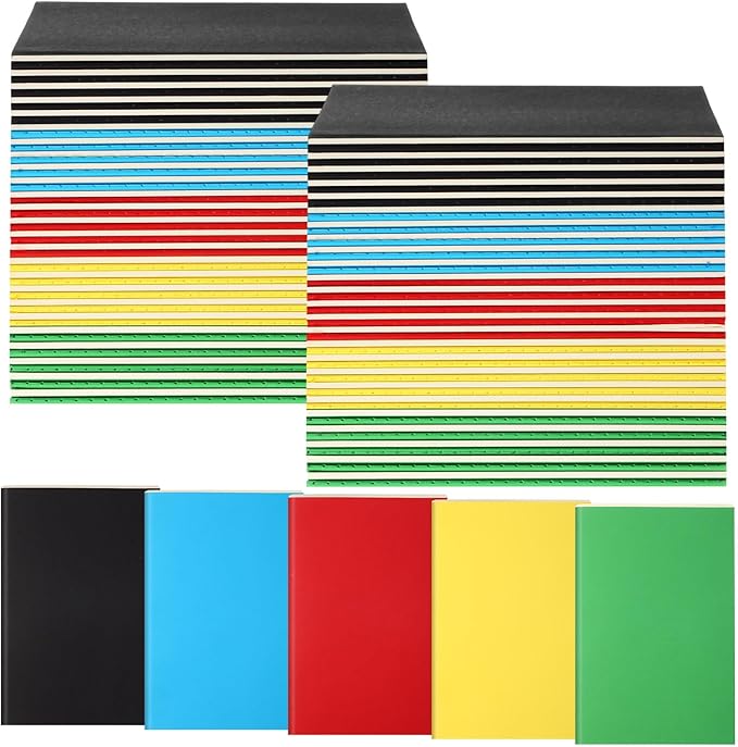 100 Pcs Kraft Notebook Journals 5.5 Inch x 8.3 Inch A5 Softcover Notebooks Bulk for Writing Sketch Office Notepad with 60 Pages 30 Sheets (Multicolor,Lined)-DeskLoop Office