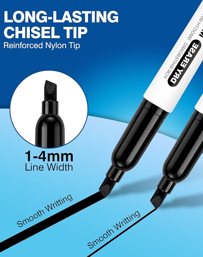 SFAIH Dry Erase Markers Chisel Tip Bulk, 144 Pack Black White Board Markers, Versatile Lines, Low Odor, 1s Quickly Dry, Perfect for School Supplies and Office-DeskLoop Office