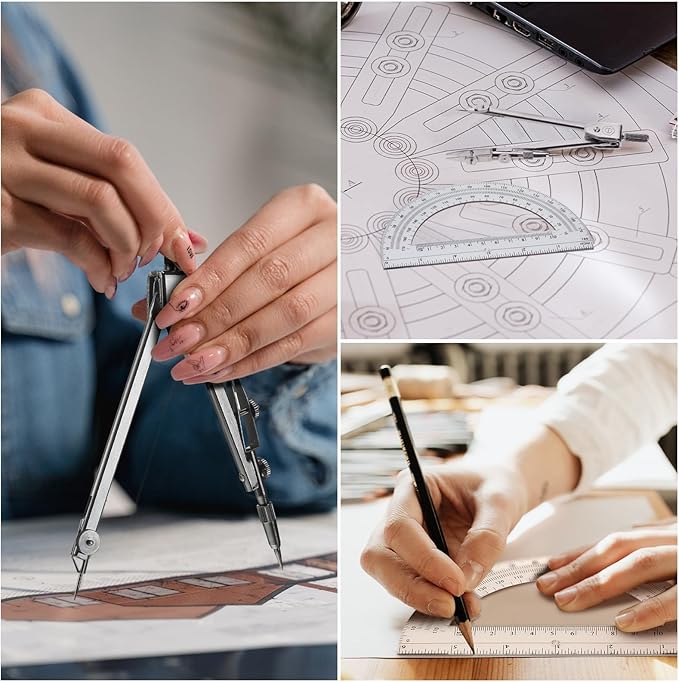 Zonon 12 Set Student Protractor and Compass Set, Student Geometry Math Set, Compass for Geometry and 180 Degree Math Protractor for Drawing Measuring School Office-DeskLoop Office