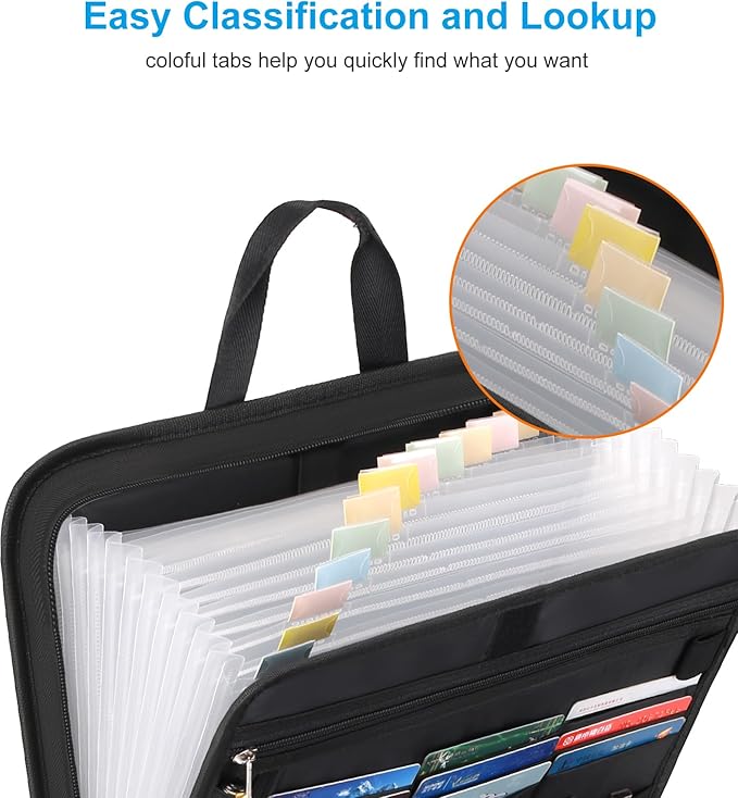 Accordion File Organizer with Lock, Fireproof, Letter/A4-Size Expanding File Folder with Tabs, 13 Pockets Important Document Organizer with Handle, Portable Paperwork Business Organizer, Silver-DeskLoop Office