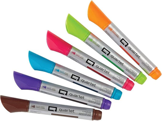 Quartet Glass Board Dry Erase Markers, Premium, Bullet Tip, Assorted Colors, 6 Pack (79556)-DeskLoop Office