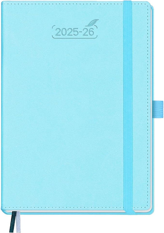 BEZEND Planner 2025-2026 Weekly and Monthly, 5.8" x 8.5" Academic Calendar (Jul 25-Dec 26) Vertical Daily Appointment with Hourly Timeslot & Monthly Tab, PU Leather Hardcover - Sky Blue-DeskLoop Office